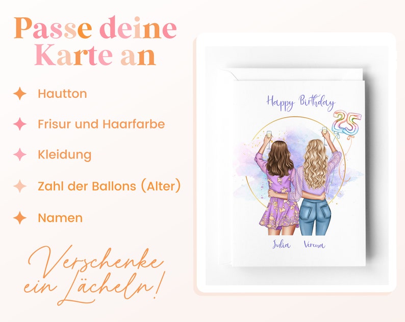Carte d'anniversaire meilleur ami / personnalisée / carte joyeux anniversaire / cadeau petite amie / bestie / amitié / enveloppe de carte pliante image 2