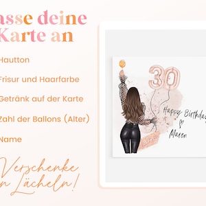 Personalisierte Geburtstagskarte / Birthday Girl, Party Girl / jedes Alter z.B. 30 Geburtstag / Klappkarte 15 x 15 cm Bild 2