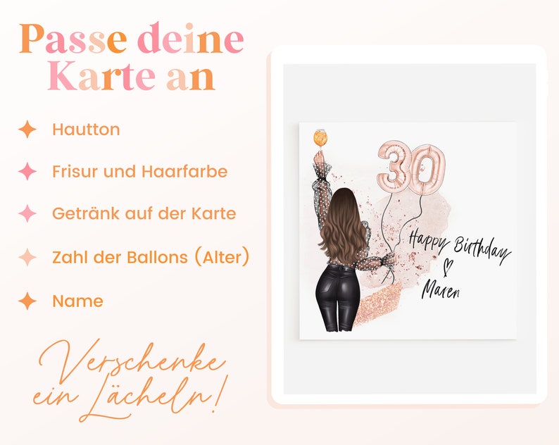Personalisierte Geburtstagskarte / Birthday Girl, Party Girl / jedes Alter z.B. 30 Geburtstag / Klappkarte 15 x 15 cm Bild 2