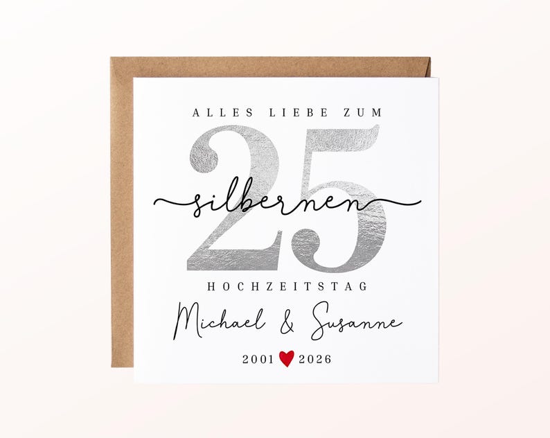 25-års bröllopsdagskort, gratulationskort till silverbröllopsdag, personligt kort för 25-års bröllopsdag, present till silverbröllopsdag, 25 år gift bild 10