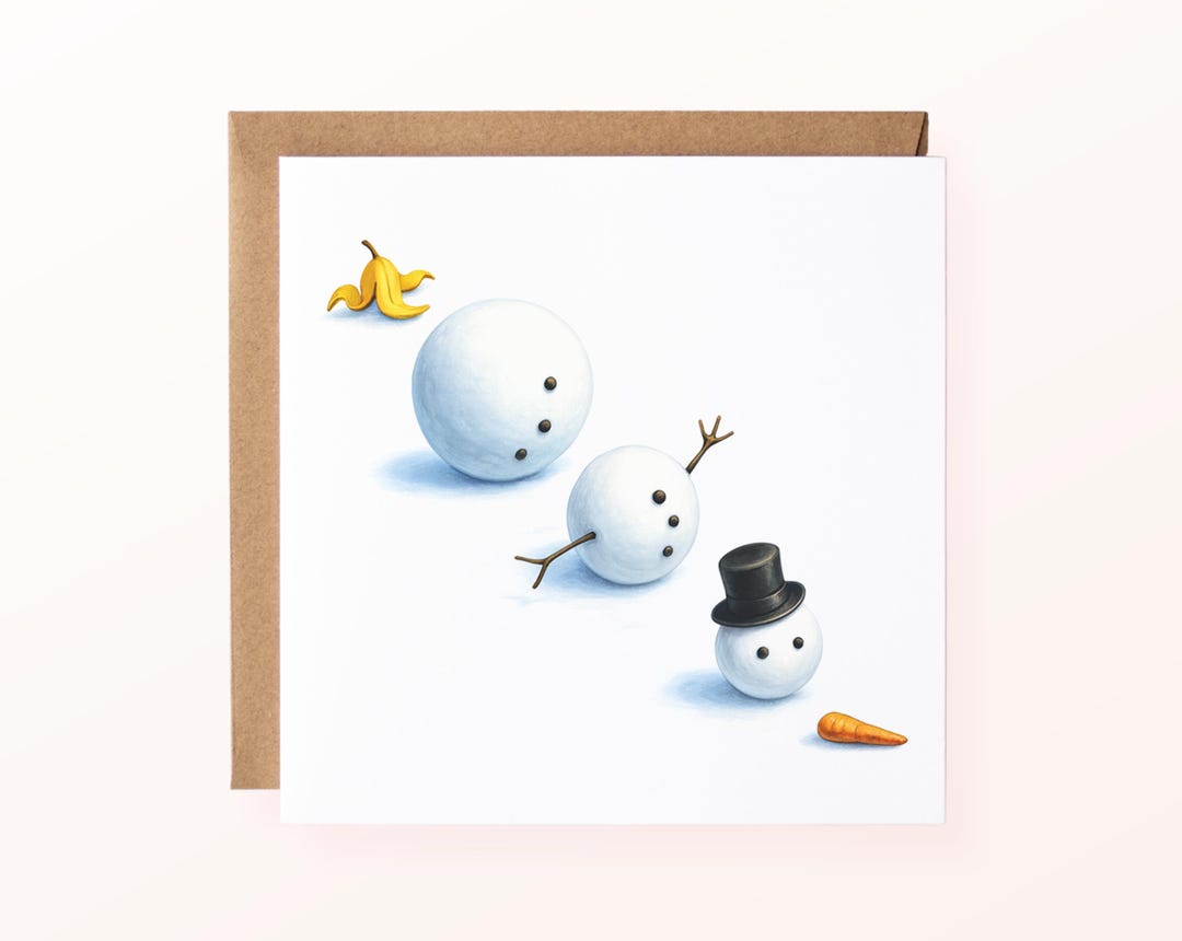 Funny Christmas Card: Snowman Slipped on a Banana Peel / Humorous ...