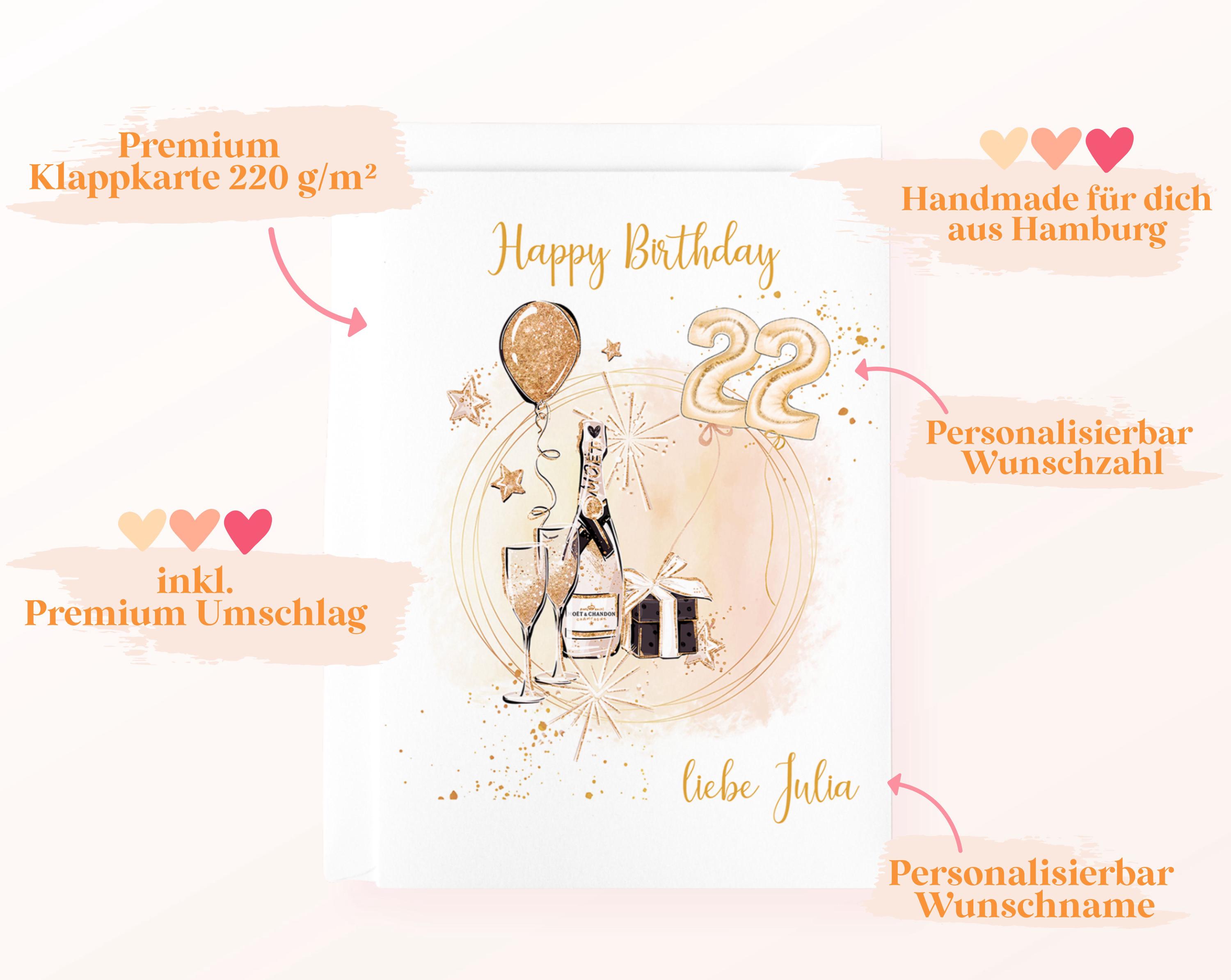 Premium Geburtstagskarte Zum 30. | Goldene & Schwarze Luftballons | Blanko-Innenseite Für Persönliche Nachricht
