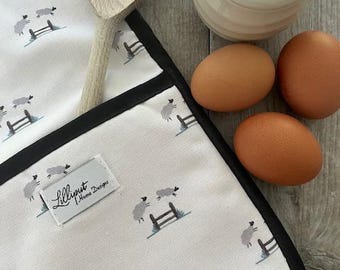 Jumping Sheep Double Oven Gloves // Oven Mitts // 100% cotton // Terry towelling // Kitchen Accessories