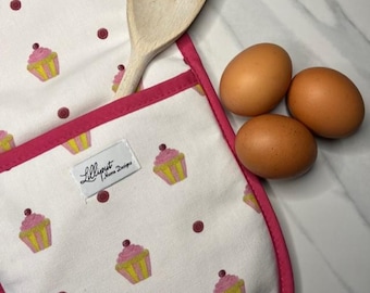 Cupcake Double oven gloves // Oven mitts // Pattern // 100% cotton // Terry towelling