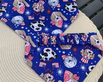 4th of July Dog Bandana, Patriotic Dog Badana, Scrunchie Dog Bandana, Slip-on Dog Bandana, Memorial Dog Bandana