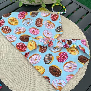 Donuts Dog Bandana, Scrunchie/Elastic Dog Bandana, Slip-on Dog Bandana, light blue/donuts dog Bandana