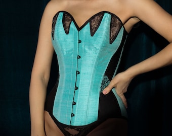 Silk Corset Overbust Azzurra Vermilion Couture