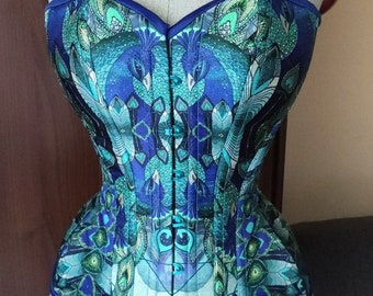 Overbust  Corset 20&quot; Sample Sale, Ready to wear, Burlesque corset, Blue busk, Peacock corset, Coutil, Fashion Corset, Couture corset, Gothic