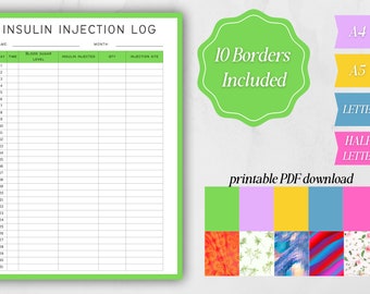 Rastreador de insulina // registro de inyecciones, diario de azúcar en sangre, rastreador de diabetes, registro de glucosa en sangre, rastreador de glucosa, diabetes tipo 2, registro de glucosa