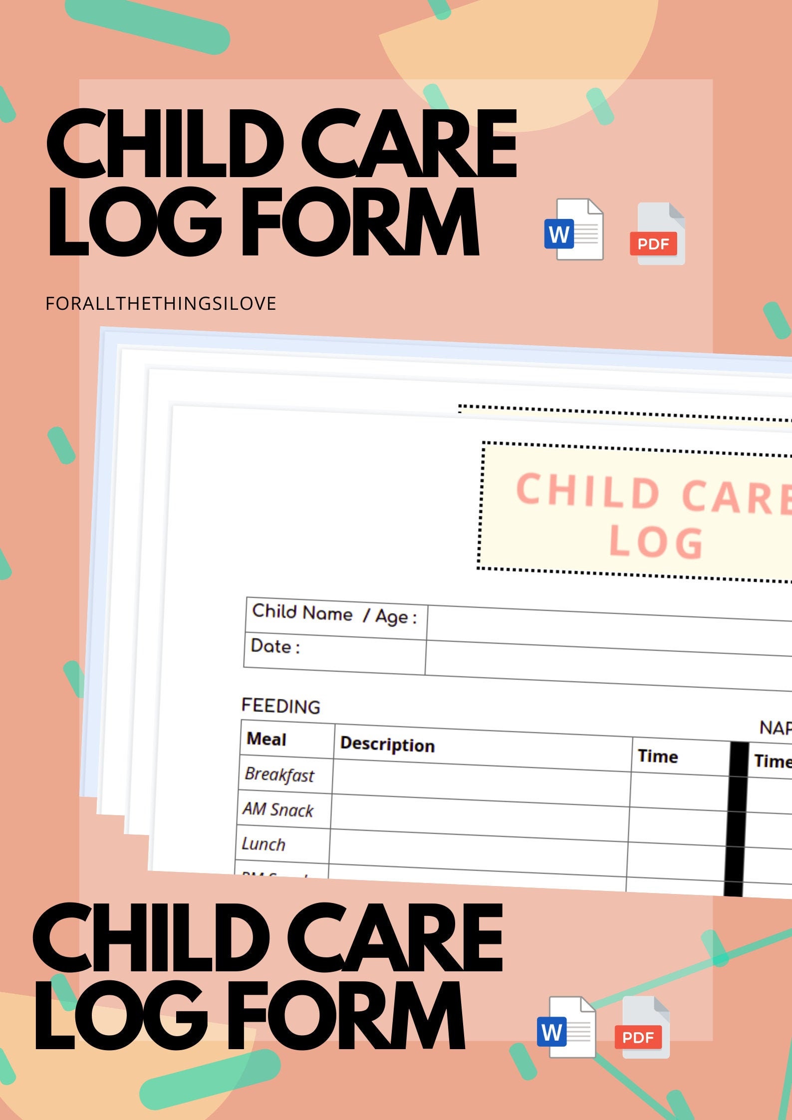Simple Child Care Log Form Baby Tracker Childcare log Etsy