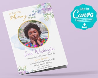 Funeral Program Template, Obituary Template, Funeral Program for a Woman , Printable Canva Template, Celebration of Life, Free Gift Included