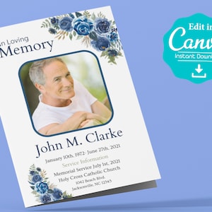 Man Funeral Program Template, Obituary Template, Obituary, Celebration of Life, Blue, Men Obituary Template, Memorial Service Program