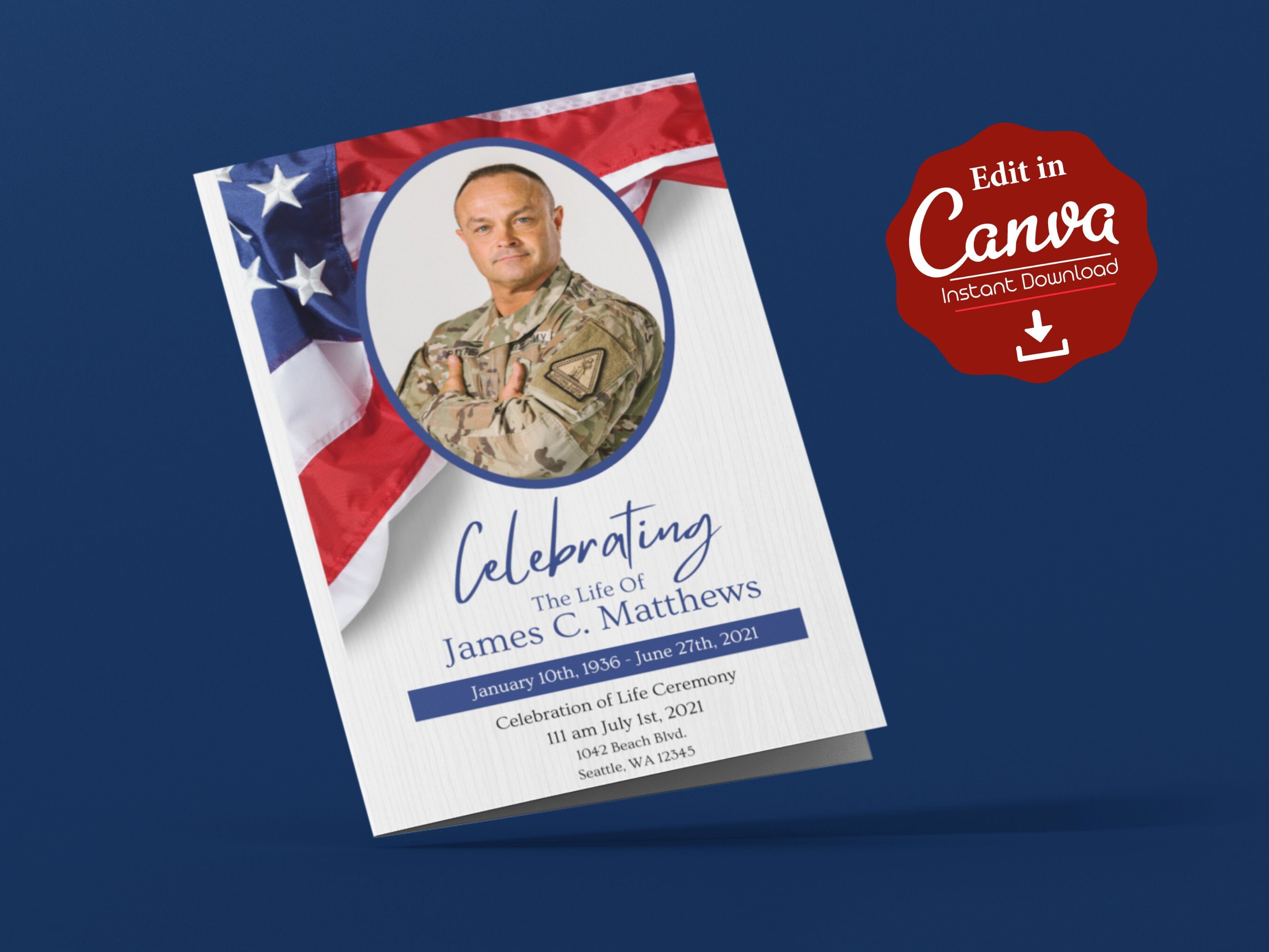 Military Veteran Memorial Funeral Template Patriotic Armed Forces