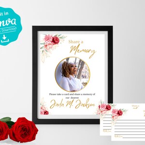 Share a Memory Sign and Card Template | Printable Funeral Template | Funeral Memory Card | Memorial Memory Sign | Celebration of Life