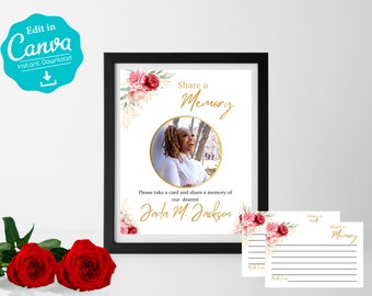Share a Memory Sign and Card Template | Printable Funeral Template | Funeral Memory Card | Memorial Memory Sign | Celebration of Life