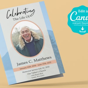 Men Funeral Program Template, Obituary Template, Celebration of Life, Funeral Program Template, Canva Funeral Template, Memorial Program