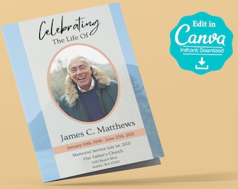 Men Funeral Program Template, Obituary Template, Celebration of Life, Funeral Program Template, Canva Funeral Template, Memorial Program