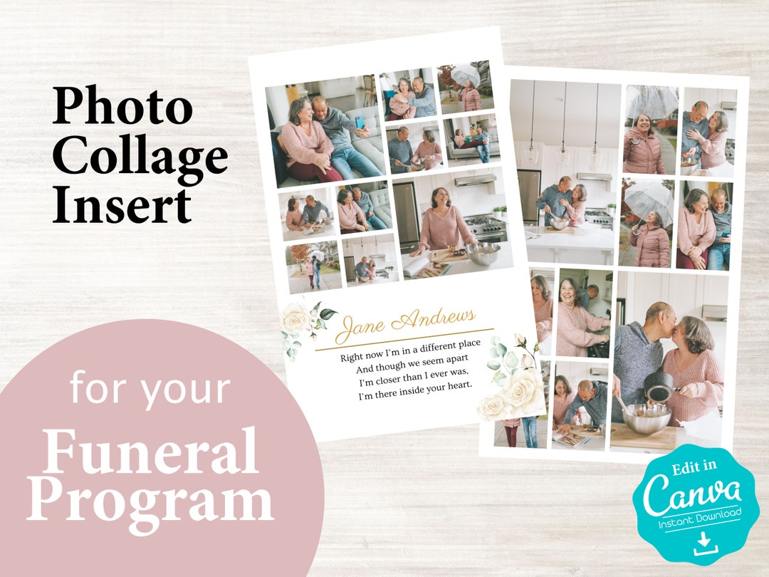 Funeral Program Inserts Photo Collage Insert for Your Funeral Program Template | Obituary ...