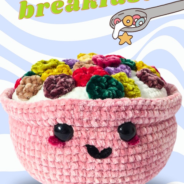 Cereal bowl throw pillow for couch | Handmade food plushie | Crochet jumbo amigurumi | Pretend toys | Christmas gift 2023