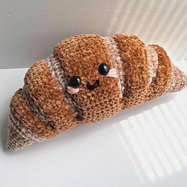Croissant throw pillow for couch | Handmade food plushie | Crochet jumbo amigurumi | Pretend toys  | Christmas gift 2023