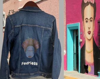 Frida Khalo Art Denim Jacket, Viva la Vida, Fearless