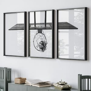 Conjunto de pôsteres de arte de basquete tríptico sem moldura | Conjunto de pôsteres esportivos | Decoração de quarto de menino adolescente | Presentes para meninos adolescentes | Pôsteres de arte de parede grandes
