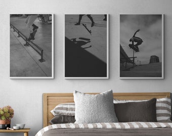 3er Set Skateboard Wandkunst, Skater Teen Geschenke, Skateboard Ästhetik, Teen Boy Zimmer Dekor, Überbett Dekor, Skateboard Art, Kinder Schreibtisch Dekor
