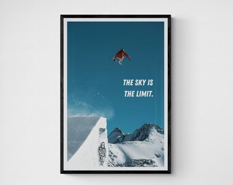Póster de esquí, Decoración de pared de snowboard, Arte de pared inspirador, Póster de esquí, Citas inspiradoras, Decoración de habitación de adolescente, Regalo de niño adolescente
