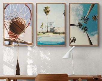 3 Piece Basketball Wall Art, Palm Tree Print, Wall Art Teenage Boy Gifts, Basketball Print, Kids Desk Decor, Teen Boy Room Decor, Teen Decor