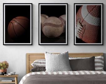 Tríptico de decoración deportiva, decoración de habitación de adolescente, mejor regalo para novio, arte de pared de fútbol de 3 piezas, arte de pared para adolescente, regalos para adolescente