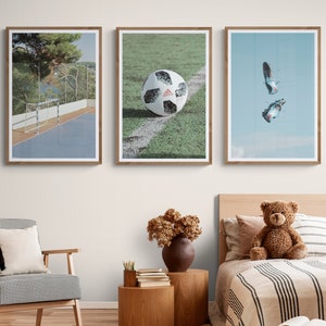 Triptych Football Wall Art | Teen Boy Wall Art | Kids Desk Decor | Teen Boy Room Decor | Teenage Boy Gifts | Soccer Print Football Art