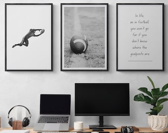 3 Piece Football Set, Teen Boy Gift, Teen Boy Room Decor, Kids Desk Decor, Football Print, Teenage Boy Gift, Teen Sports Decor, Digital Art