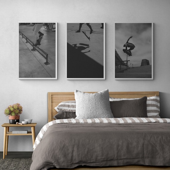 Set of 3 Skateboard Wall Art, Skater Teen Gifts, Skateboard Aesthetic, Teen Boy Room Decor, Above Bed Decor, Skateboard Art, Kids Desk Decor