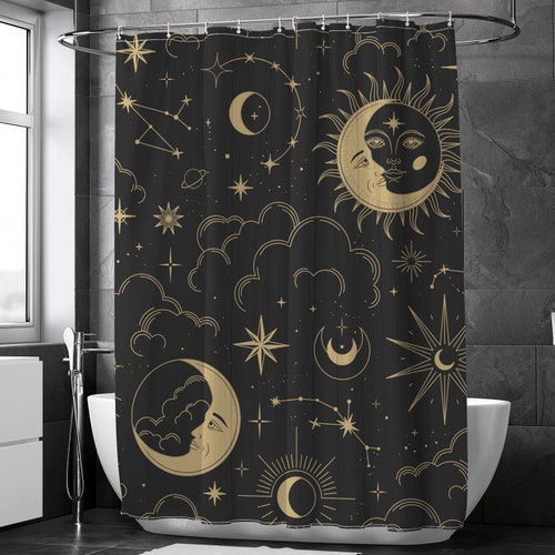 Sun and Moon Shower Curtain Boho Chic Art Celestial Moon Etsy