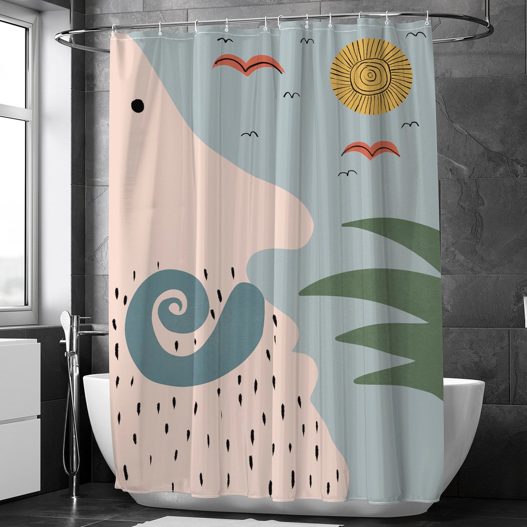 Abstract Color Blocks Shower Curtain, Trendy Modern Shower Curtain With