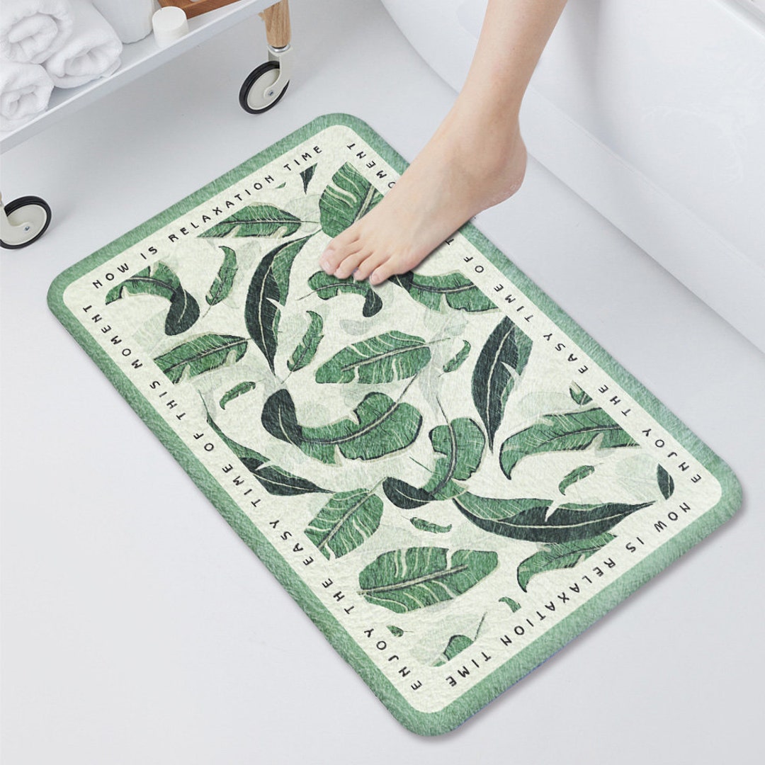 Green Leaves Bath Mat Rug Tufted Plush Bath Rugs Washable Etsy