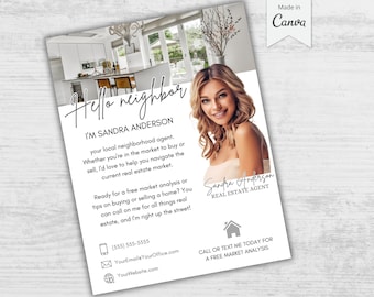 Hello Neighbor Real Estate Flyer: Editable Canva Template (Digital Download)