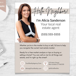 Realtor Hello Neighbor Flyer Template: Real Estate Marketing (Canva Editable)