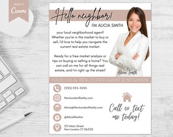 Real Estate Farming Flyer Template: Hello Neighbor, Canva Editable (Digital Download)