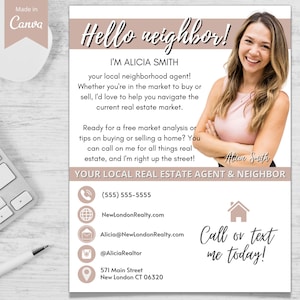 Hello Neighbor -Immobilien Flyer Vorlage: Canva Printable (Digitaler Download)