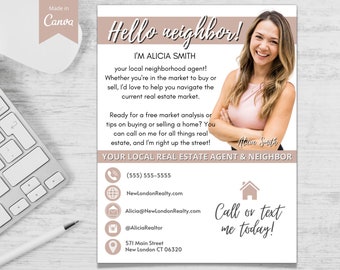 Hello Neighbor Real Estate Flyer Template: Canva Printable (Digital Download)