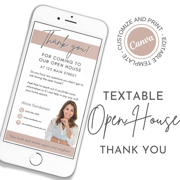 Real Estate Textable Open House Thank You Realtor Follow Up Letter Listing Lead Generator Canva Template Instant Download Open House