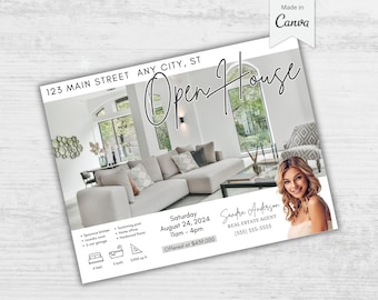 Real Estate Open House Postcard Template: Editable Canva Design (Digital Download)