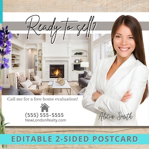 Immobilien Postkarte | Maklermarketing | Bearbeitbares Canva Template | Denken an Verkaufen | Farming Printable