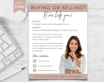 Real Estate Flyer Template: Hello Neighbor Realtor Introduction (Canva, Printable)