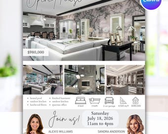 Pode incluir: Folheto de casa aberta para 738 Spruce Street em Los Angeles, CA, por $980.000. Inclui fotos de sala, cozinha e closet, com detalhes de 4 quartos, 3 banheiros, garagem para 2 carros e 418 m² de área. Data do evento: 18 de julho de 2026.