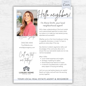 Real Estate Marketing Real Estate Introduction Flyer Hello Neighbor Canva Template New Agent Intro Real Estate Farming Realtor Branding