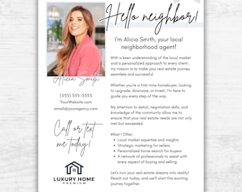 Real Estate Introduction Flyer: Hello Neighbor Realtor Template (Edit in Canva)
