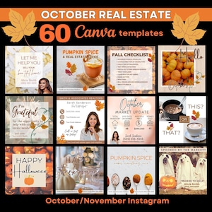 October Real Estate Social Media Templates: Canva Fall Designs (Digital Download)