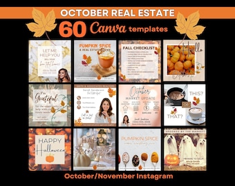 October Real Estate Social Media Templates: Canva Fall Designs (Digital Download)